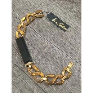 Sam Edelman ID Bracelet Black Gold Tone Link Mens New